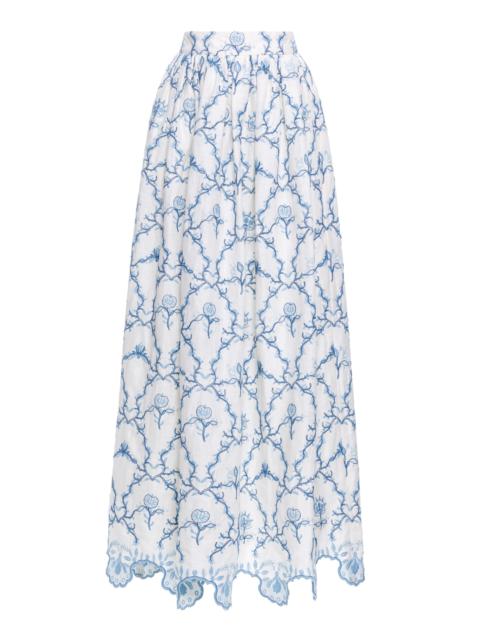 Agua by Agua Bendita Tangelo Embroidered Linen Maxi Skirt white