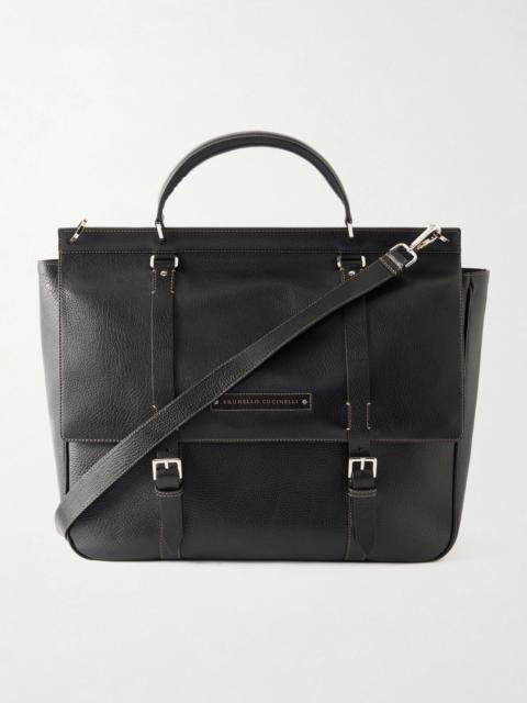 Brunello Cucinelli Full-Grain Leather Weekend Bag Black