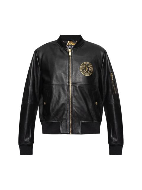 V-Emblem leather bomber jacket