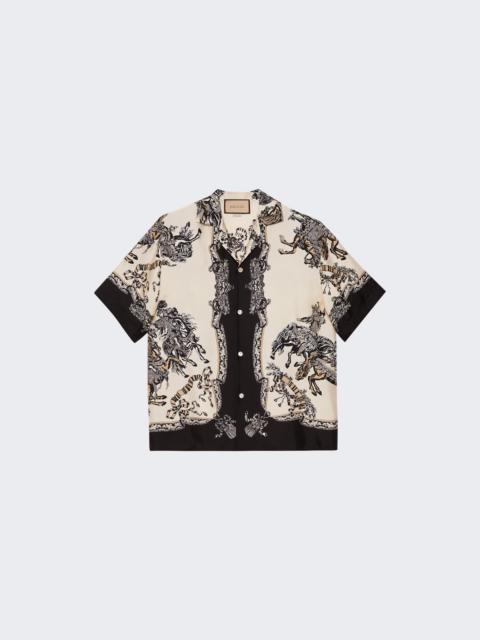 GUCCI ROI Soleil Short Sleeve Bowling Shirt Ivory and Black