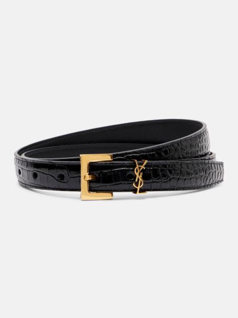 SAINT LAURENT Cassandre croc-effect leather belt