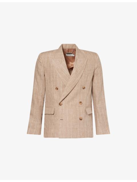 SIMKHAI Lucas Double-Breasted Linen Blazer