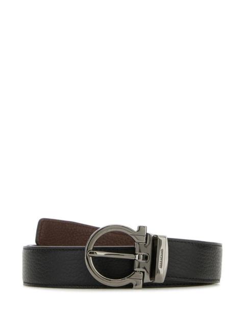 Salvatore Ferragamo Man Black Leather Reversible Belt 