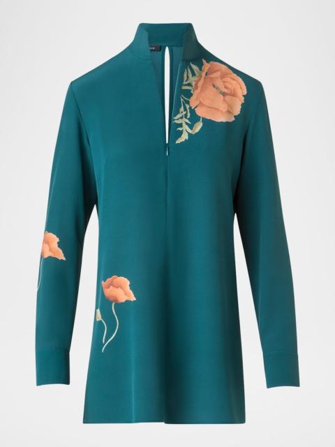 AKRIS Anemone Print Silk Crepe Tunic