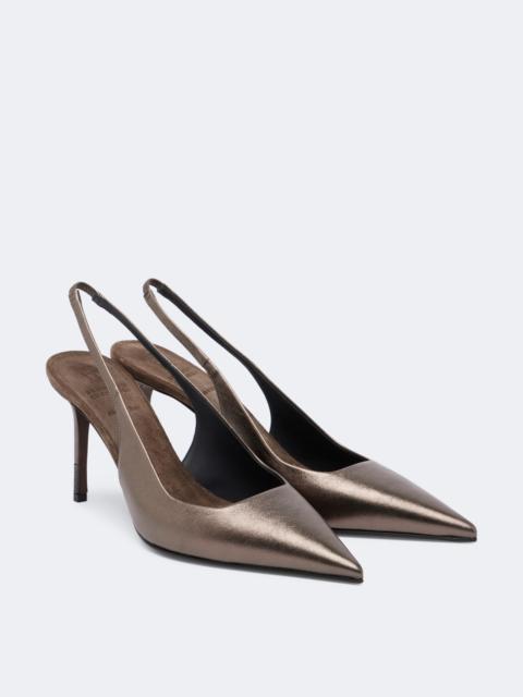 Brunello Cucinelli Monili metallic leather slingback pumps