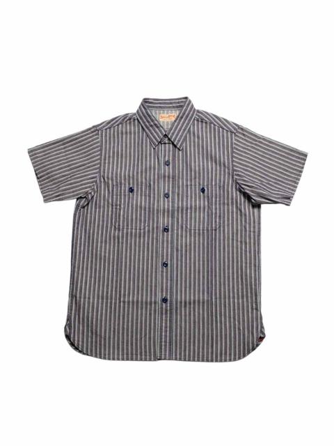 SUGAR CANE COTTON STRIPE S/S WORK SHIRT - SC39730