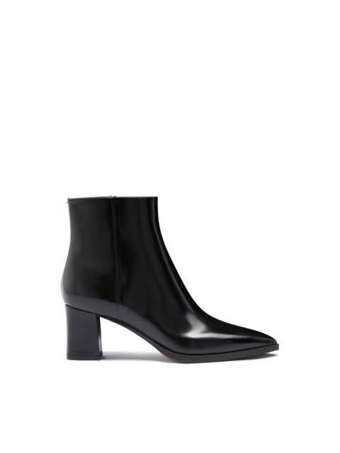 Women's black leather mid-heel ankle boot