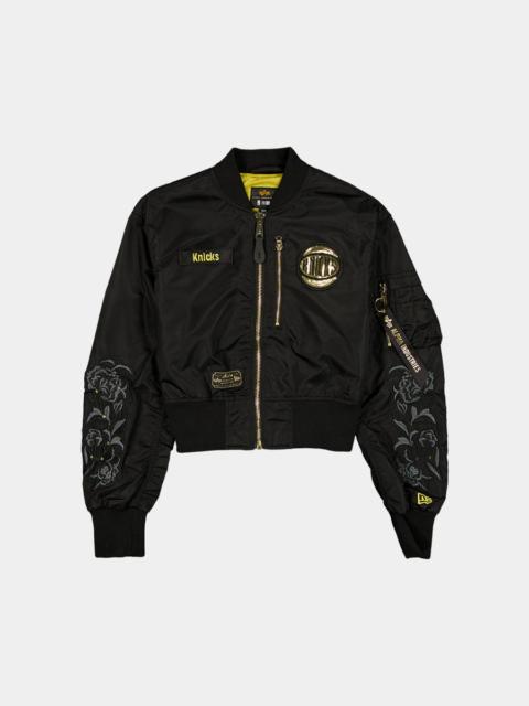 ALPHA INDUSTRIES NEW YORK KNICKS X ALPHA X NEW ERA L-2B CROPPED BOMBER JACKET WOMENS