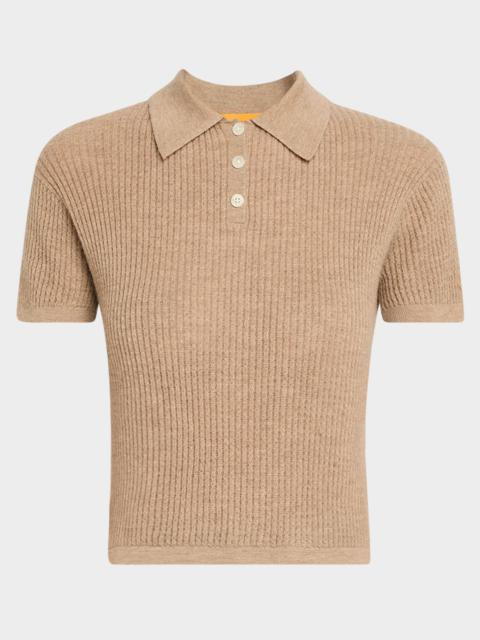 Cashmere Short-Sleeve Shrunken Polo Sweater
