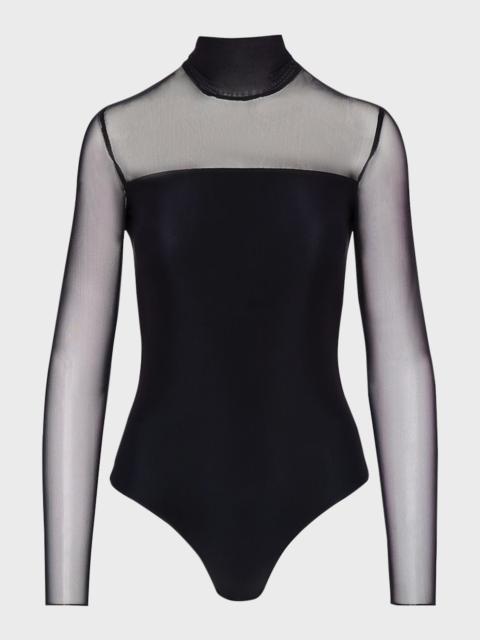 commando Mock-Neck Strapless Illusion Long-Sleeve Mesh Bodysuit