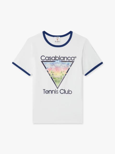 CASABLANCA White Tennis Club Icon Cropped Ringer Short Sleeve T‑Shirt