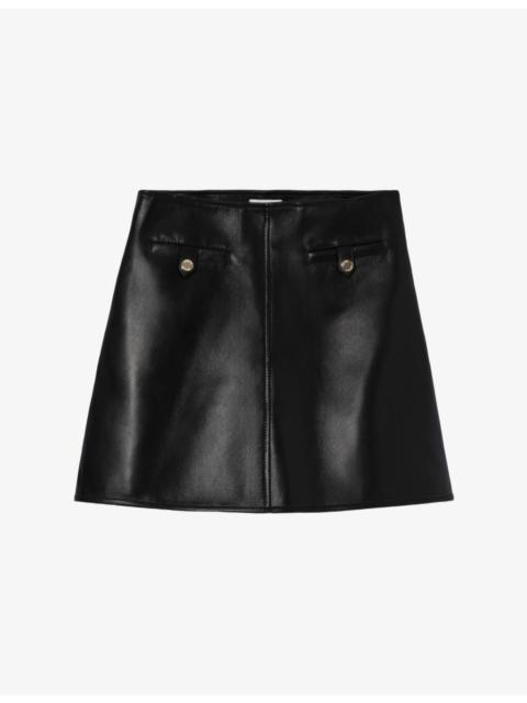 Claudie Pierlot Short High-Rise Leather Mini Skirt