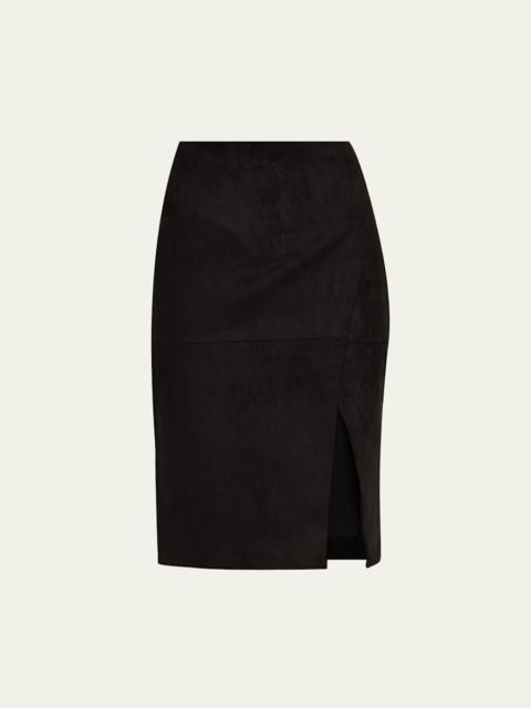 Alice + Olivia Siobhan Suede Front Slit Wrap Midi Skirt