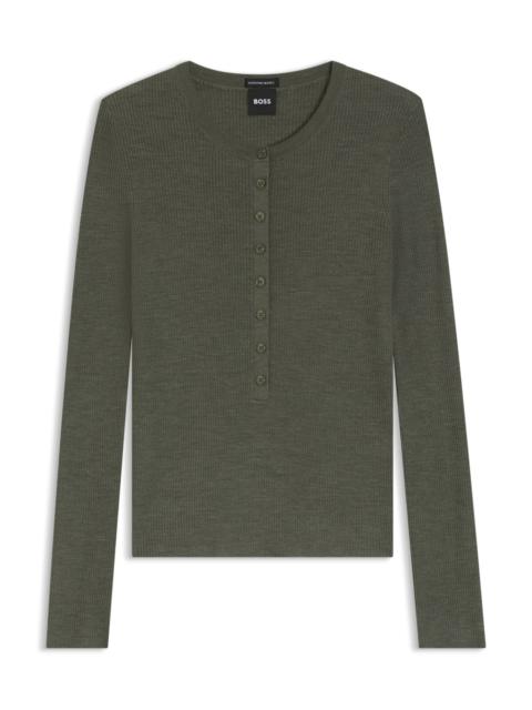 BOSS MERINO WOOL SWEATER WITH HENLEY NECKLINE