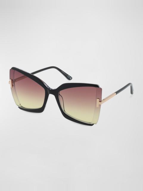 TOM FORD Gia Semi-Rimmed Acetate Butterfly Sunglasses