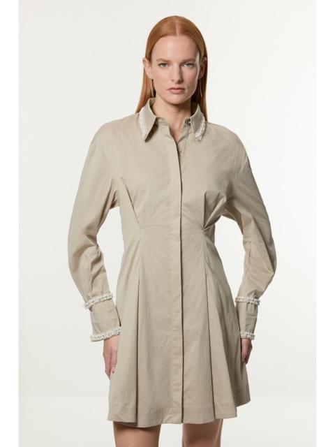 KAREN MILLEN Tall Pearl Trim Cotton Full Skirt Mini Dress