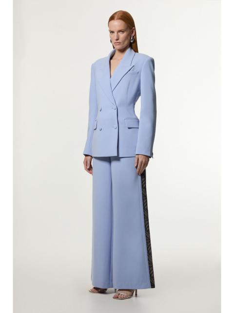 KAREN MILLEN Lace Applique Contrast Tailored Wide Leg Trouser