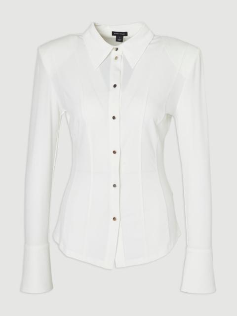 KAREN MILLEN Power Shoulder Drapey Crepe Seam Detail Shirt