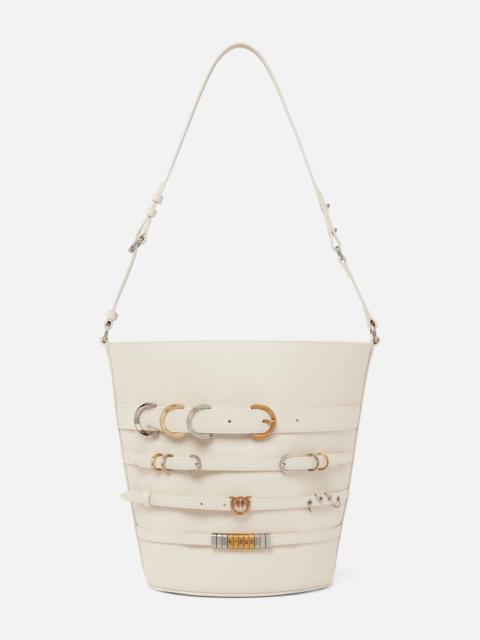 PINKO LARGE LEATHER BUCKET BAG WITH STRAPS