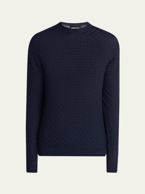 GIORGIO ARMANI Men's Wool Basketweave Crewneck Sweater