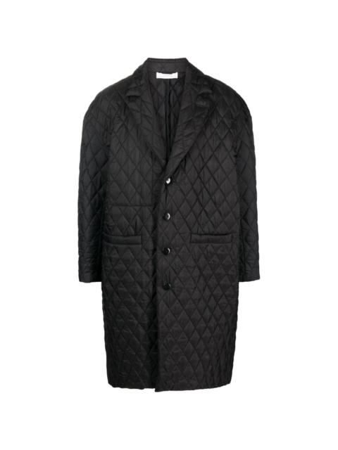 diamond-quilted single-breasted coat