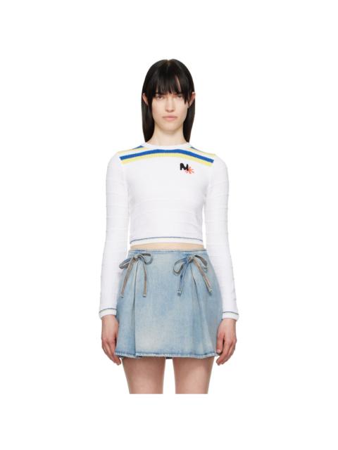 MSGM White Embroidered Logo Sweater