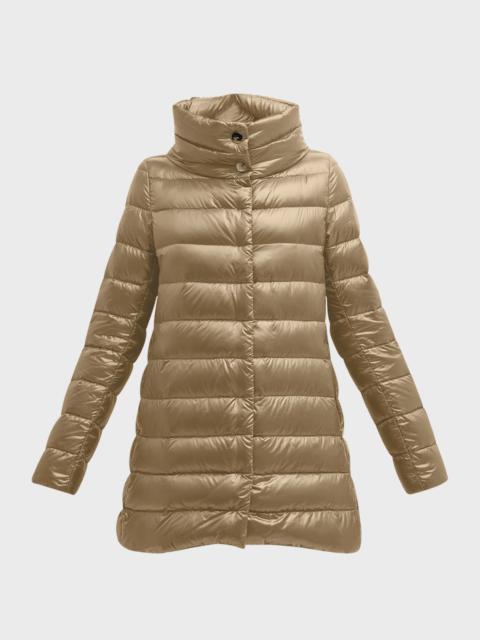 Amelia Water-Resistant Ultralight Nylon A-Line Puffer Jacket