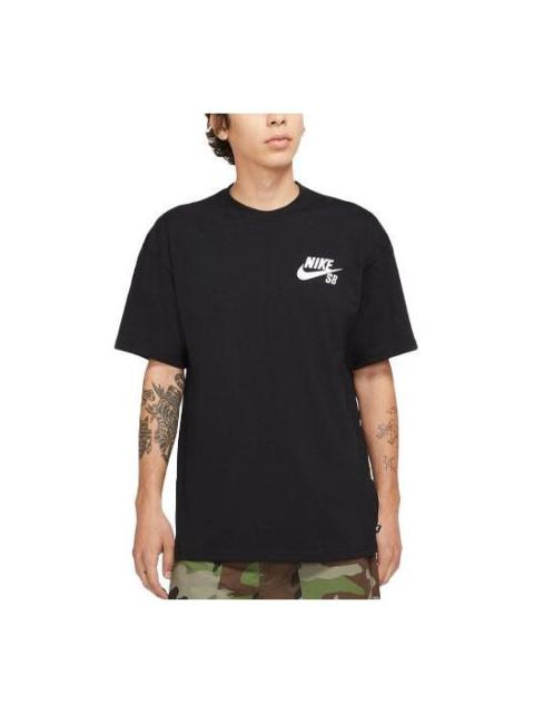 Men's Nike SB Logo Printing Sports Skateboard Short Sleeve Black T-Shirt DC7818-010