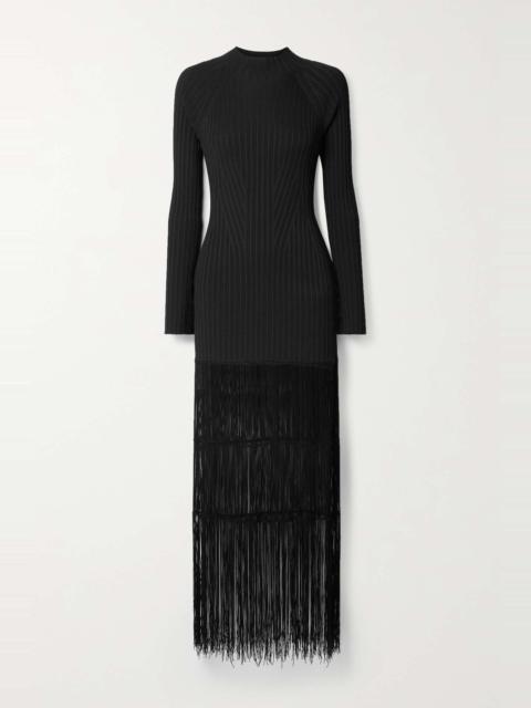 Cedar fringed ribbed-knit maxi dress