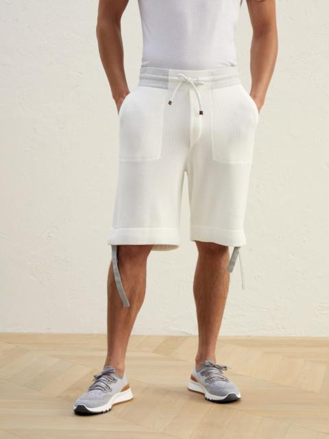 Brunello Cucinelli Cotton English rib knit Bermuda shorts with drawstring cuffs
