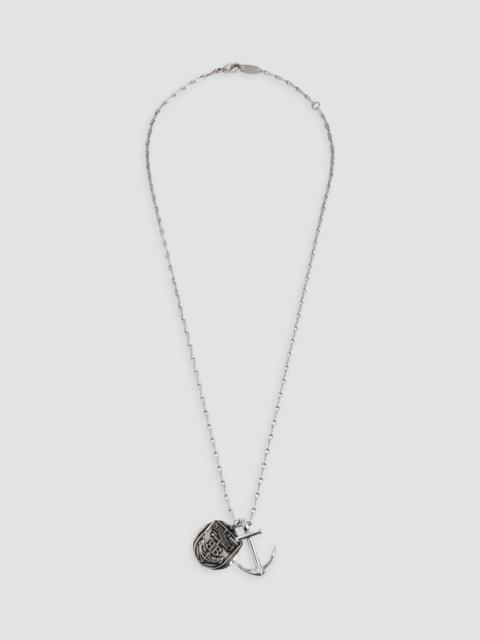 BALENCIAGA Men's Anchor Crest Charms Necklace - Antique Silver