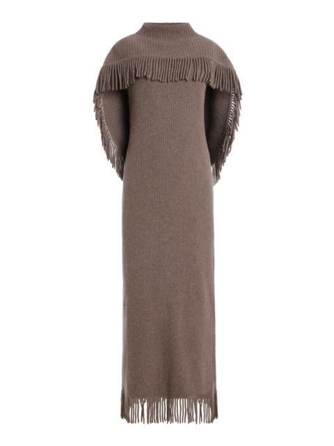 SIMKHAI Jordan Wool-Cashmere Knit Cape Midi Dress brown
