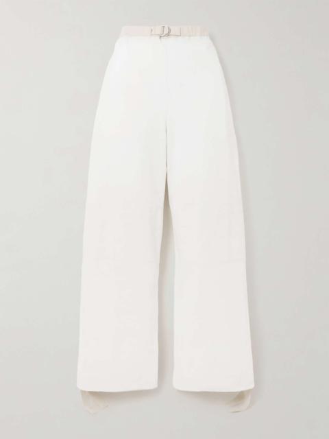 Belted embroidered cotton straight-leg pants