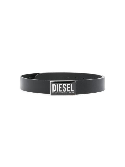 logo-plaque leather belt