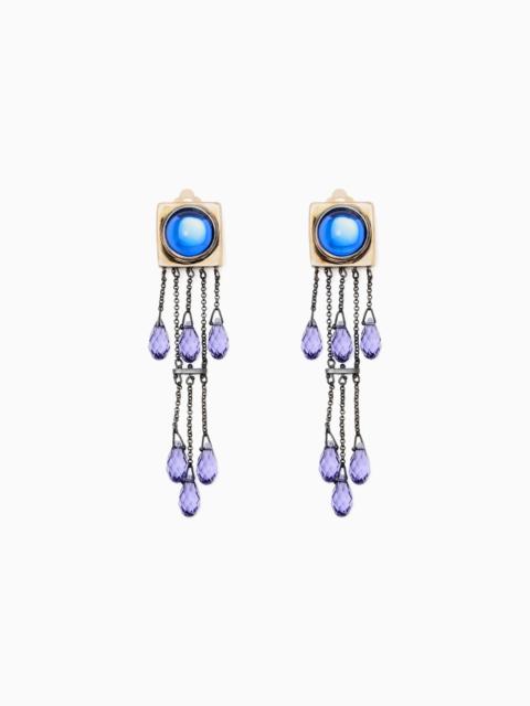 GIORGIO ARMANI DANGLING EARRINGS WITH CHAINS AND SWAROVSKI DROPS