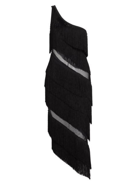 NORMA KAMALI Women's Spliced One-Shoulder Fringe Midi-Dress - Black