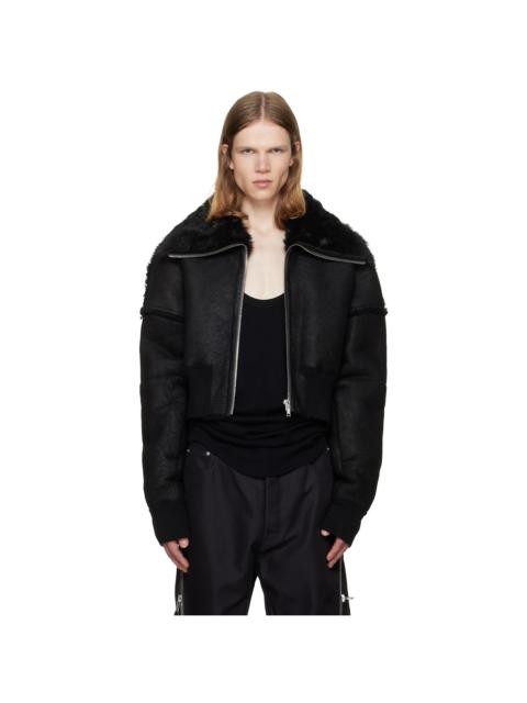 Rick Owens Black Tower Flight Cropped Leather Jacket