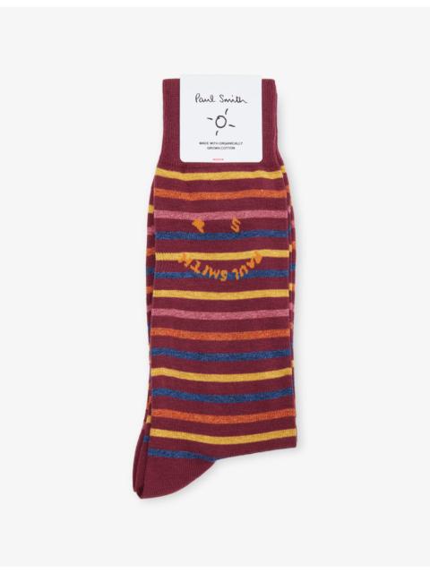 Leo Happy Stripe-Print Stretch-Cotton Ankle Socks
