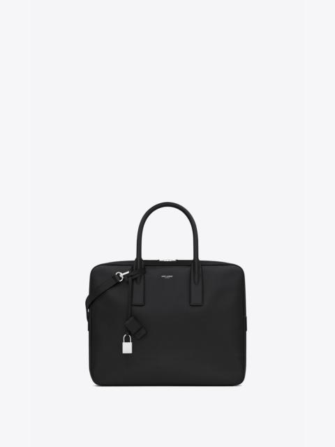 SAINT LAURENT museum small flat briefcase in black textured leather
