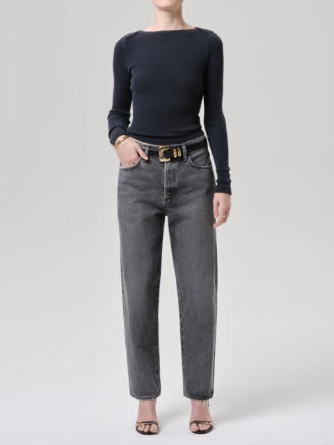 Citizens of Humanity Long Sleeve Baby Waffle Tee In Washed Black