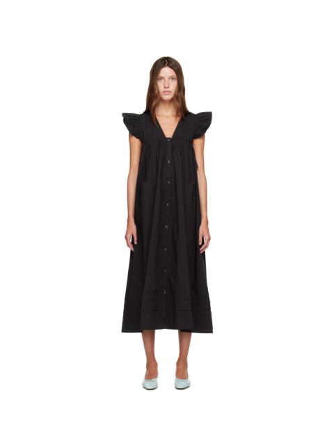 GANNI Black Stretch Cotton Angel Maxi Dress