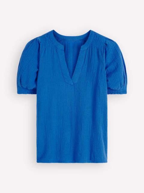 BODEN Pleat Detail Double Cloth Top-Bright Cobalt
