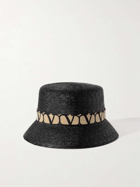 Printed silk-trimmed straw bucket hat