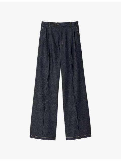 Sandro Wide-Leg High-Rise Denim Suit Trousers