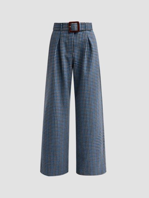 Cara Cara Women's Soho Plaid Wool Wide-Leg Pants - Edmound Plaid Blue
