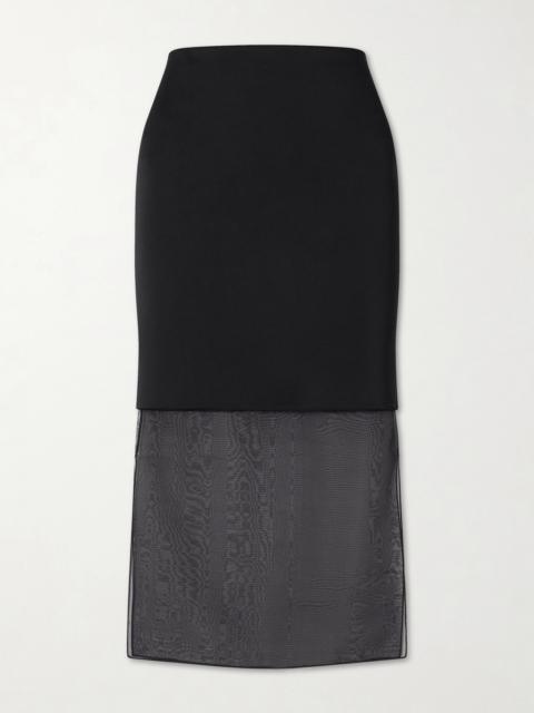 KHAITE Sybil Layered Frayed Satin-crepe And Organza Midi Skirt