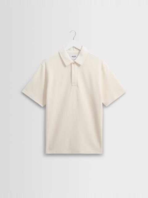 Wax London Shore - Ecru Textured Organic Cotton Polo Shirt