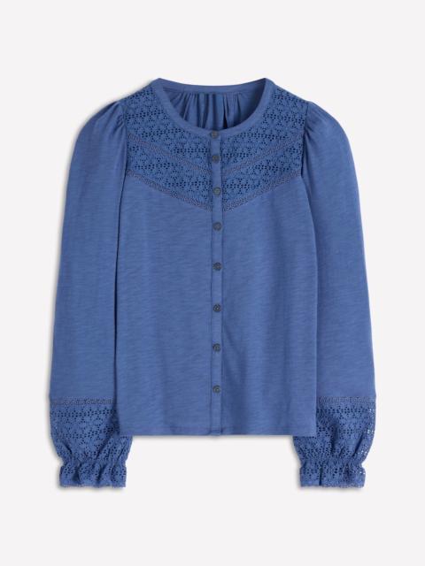 BODEN Pippa Broderie Jersey Shirt-Denim Blue