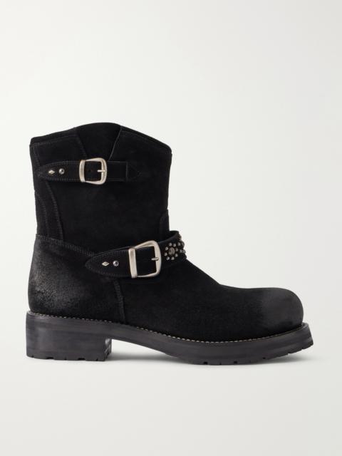 SECOND/LAYER 8" Rider Studded Suede Biker Boots