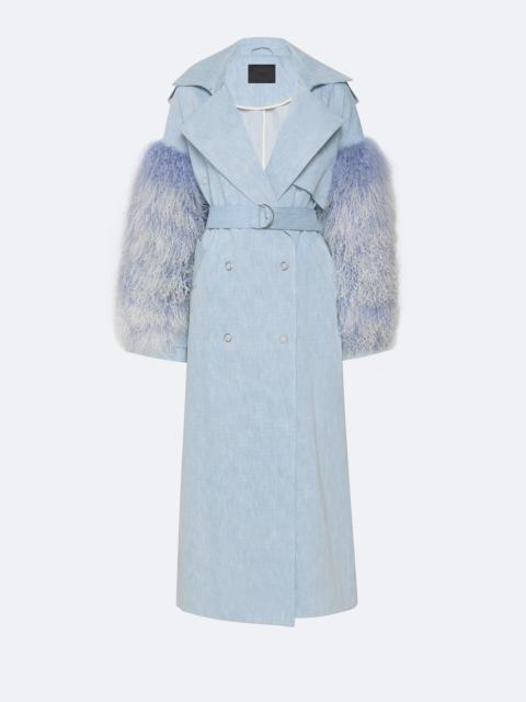 LAPOINTE Washed Denim Double Breasted Trench With Shearling